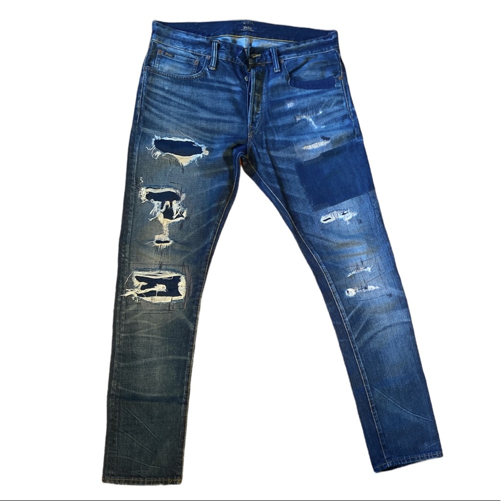 Ralph Lauren Special Edition Distressed PatchWork Denim jeans size 32/32